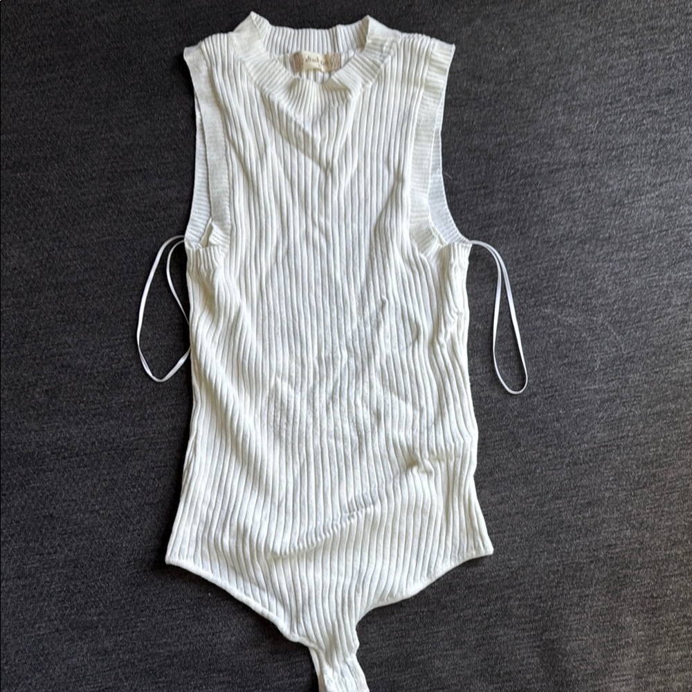 Cream Ribbed Sleeveless Bodysuit